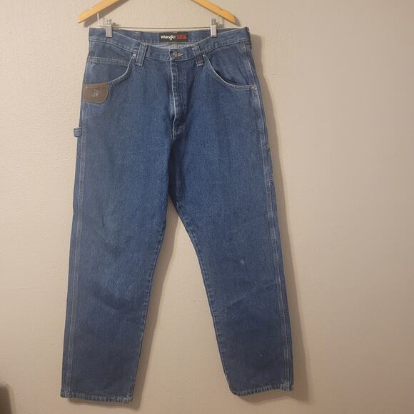 Wrangler Riggs Workwear Mens 36 Straight Leg Carpenter Jeans  Dark‎ Wash Utility - Picture 1 of 10